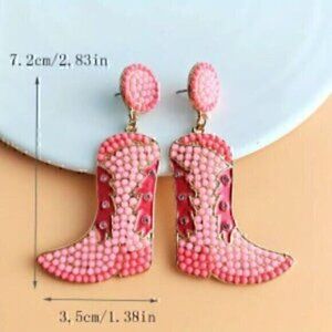 Pink Cowboy Boots  Dangle Earrings  Rice Beads Decor Bohemian Jewelry Female